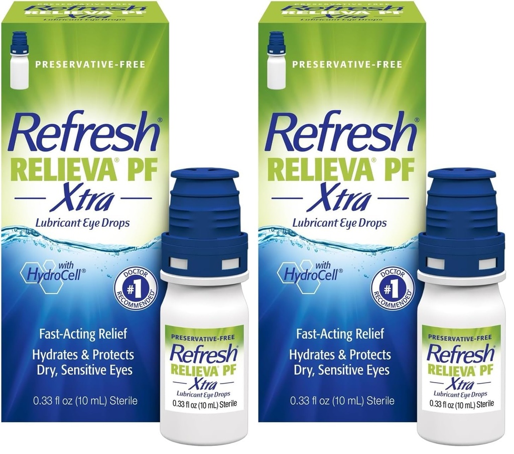 Oppfrisk RELIEVA PF Xtra Preservativ-fri kunstige tårer Lubricant øyedråper, 2x0.33 fl oz (20 ml), 2 greve