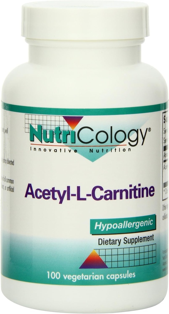 Nutricology Acetyl-L-Carnitin 500mg Supplement - Metabolisme og energi støtte, ALC, gratis form aminosyre, vegetariske kapsler - 100 greve