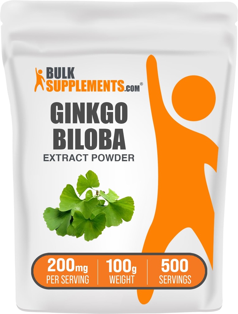 BulkSupplements.com Ginkgo Biloba Ekstrakt pulver - fra Ginkgo Biloba Leaf, Antioksidant Kilde, Herbal Supplement - Glutenfri, 200mg per servering, 100g (3,5 oz) (pakke av 1)