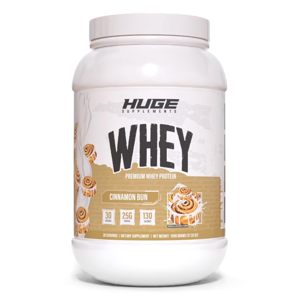 Stor Whey, Protein pulver for muskel gevinst, 25g protein, 12g EAAs, støtter muskelvekst, ytelse og gjenoppretting (Cinnamon Bun, 30 Services)