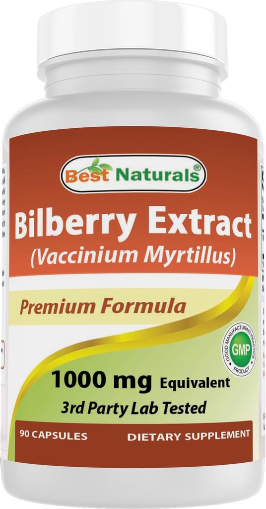 Beste Naturals Bilbær Ekstrakt 1000mg Kapsel (Non-GMO) støtter sunn visjon, 90 greve