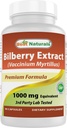 Beste Naturals Bilbær Ekstrakt 1000mg Kapsel (Non-GMO) støtter sunn visjon, 90 greve