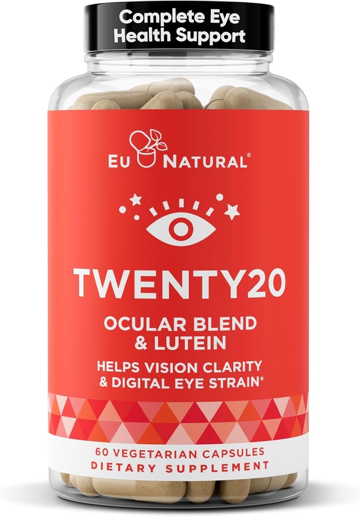 Twenty20 Eye Vitaminer – Macular Helse, Øyestrem, Tørr Øye og Visjon Helse – Lutein & Bilbær ekstrakt – 60 Myke Kapsler
