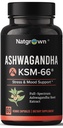 Natgrown Ashwagandha KSM 66 Supplement 600 mg - Stress, Mood, & Atletisk støtte - Organisk KSM66 Root Extract med 5% Witanolides - Vegan Kapsler - 60 Count