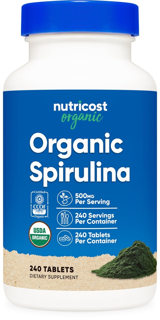 Nutricost Organic Spirulina 500 mg, 240 tabletter - Glutenfri, ikke-GMO