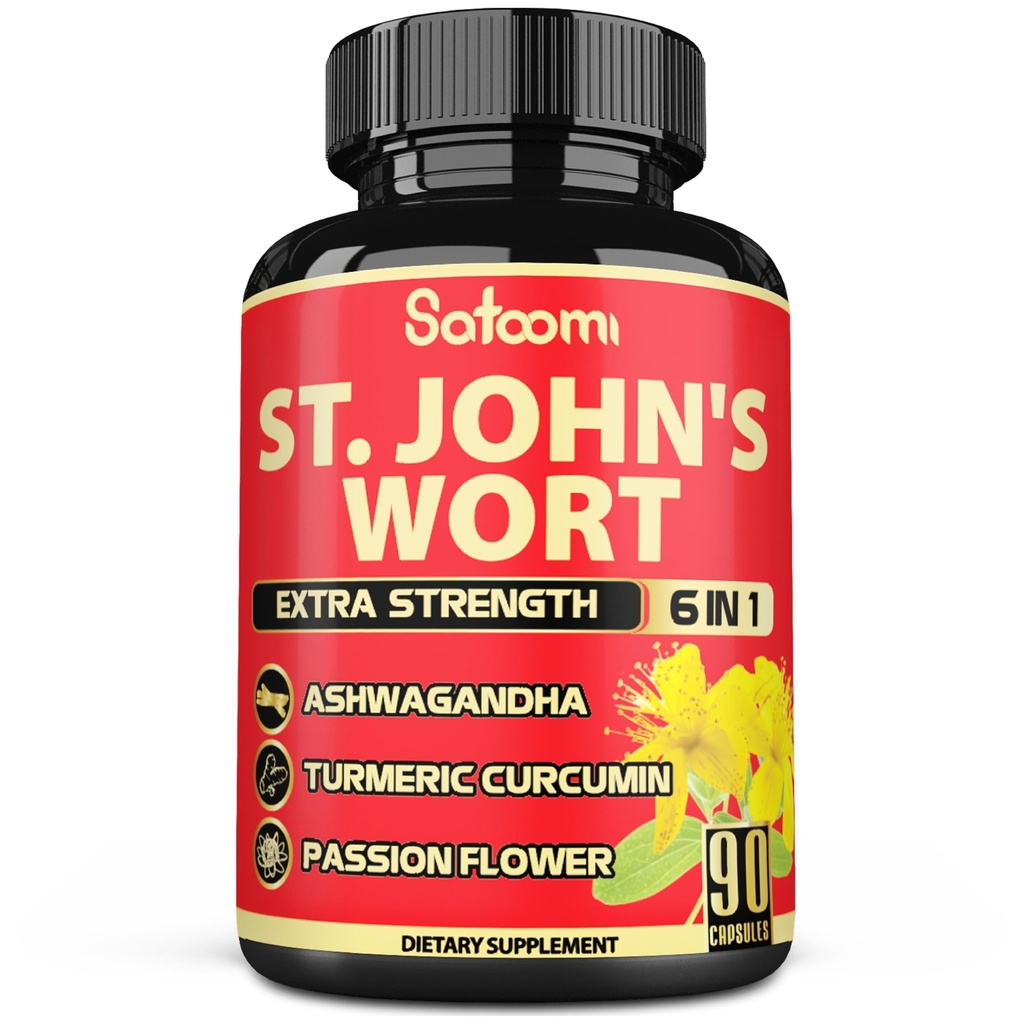 Satoomi St. John's Wort Capsules Extract Supplement - 6 urter tilsvarende 5050 mg - emosjonell balanse, gledelig Mood & Mood Support - 1 pakke 90 Veggie Caps 3-måneders Supply
