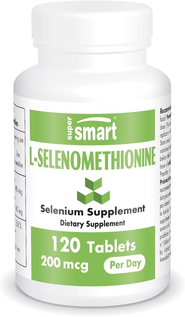 SuperSmart - L-Selenometionine 200mcg per dag (Selenium Supplement) - høy absorpsjon - Essential Trace Mineral | Ikke-GMO & Glutenfri - 120 tabletter