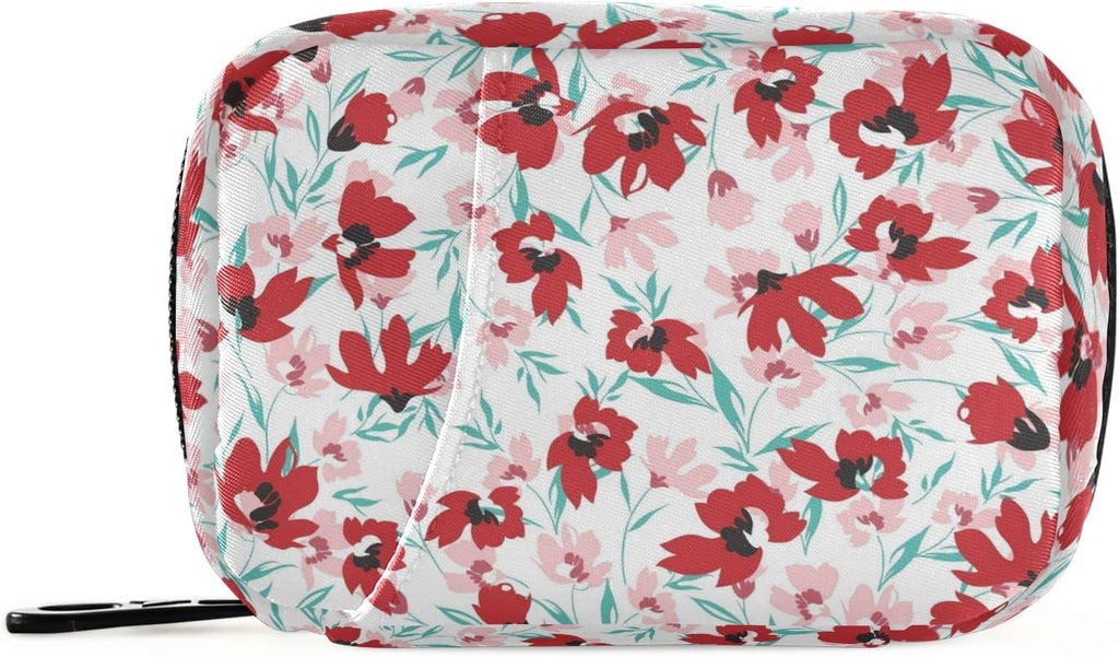 Red Pink Blomster Pille Boks 7 Dag Pille Veske Reise Pille Organizer Veske med glidelås Portable Ukelig tilfelle Kompakt størrelse for vitamin Supplement Holder