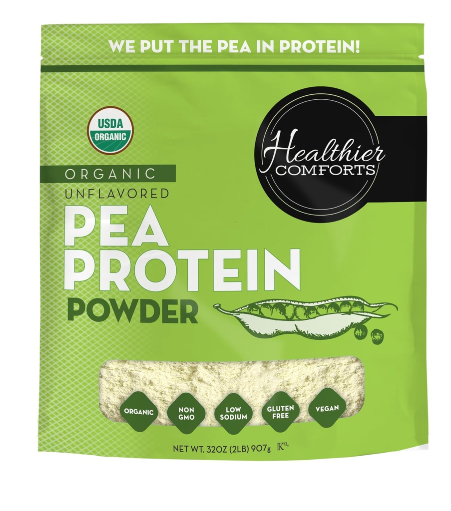 Helse Comforts Unflavored Pea Protein Powder - Lav natrium (2 lb.) | USA vokser og prosessert | 100% plantebasert proteinpulver | Kosher, glutenfri, ikke-GMO, keto vennlig (32oz)