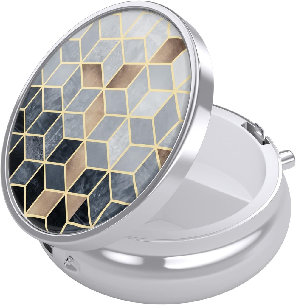 Nipichsha Pill Box, Small Pill Case for Purse & Pocket, Cute Travel Medicine Organizer, Portable Medicine Container Holder to Hold Vitamins, Medication, Fish Oil & Supplements, Gold Diamond