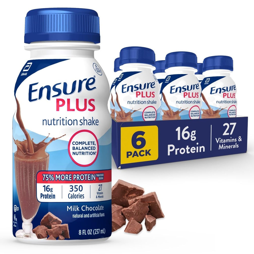 Sikre Plus Mjølk sjokolade Ernæringshake | Måltid Replacement Shake | Klar å drikke | 16g Protein og 27 vitaminer og mineraler | 8 fl oz - 6 Pack