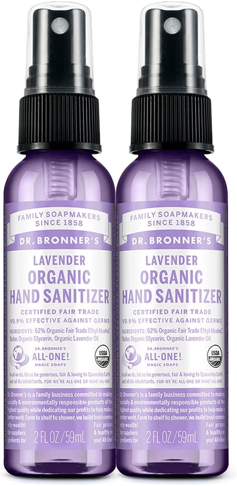 Dr. Bronners - Organic hånd sanitizer Spray (Lavender, 2 Ounce, 2-Pack) - Enkel og effektiv formel, rengjøring og sanitizes, Ingen Harsh kjemikalier, fortøyler og rengjør hender