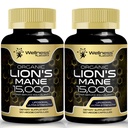 Lions Mane Supplement Capsules - 120 Count - Mushroom Supplement, Brain Supplements for minne og fokus, Lions Mane Mushroom Capsules - Kognitiv og immun støtte, Fokus Supplement - 2 Pack