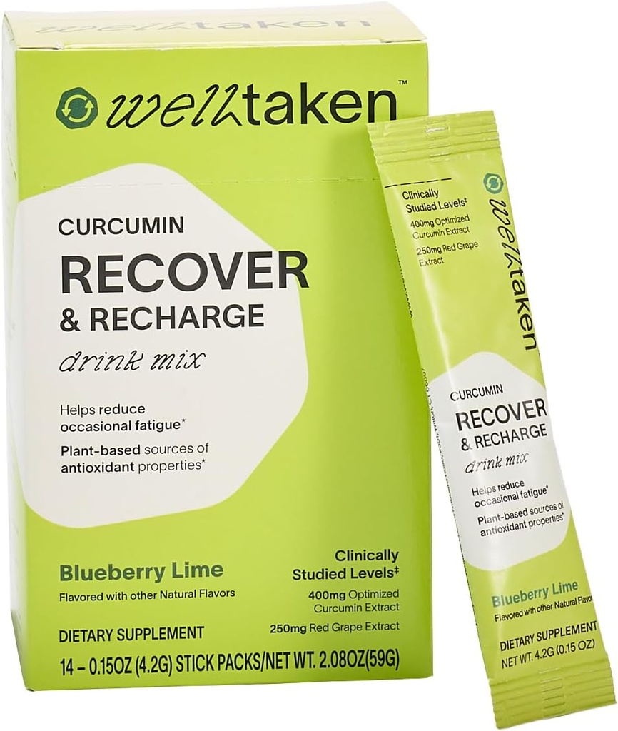 Turmeric Curcumin gjenopprette pulver - Blueberry Lime, 14ct boks - 400mg Optimert Curcumin, Pomegranate, Red Grape - Hjelper Redusere Avslappende tretthet - Vegan, 14 Serveringer