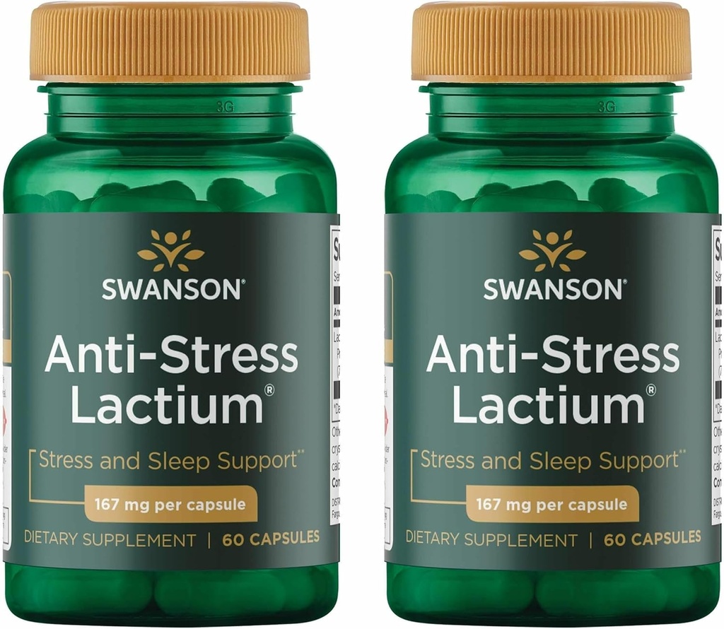 Swanson kvinners anti-stress formel (Lactium) - Hjelper mot stress, fremmer avslapning og søvnstøtte - (60 kapsler, 167 mg) 1 pakke (2 pakke)