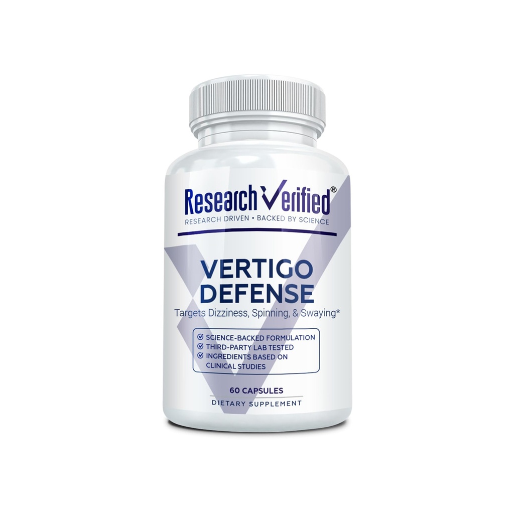 Forskning Verifisert Vertigo Defense - Soothe symptomer og støtte indre ørebalanse - vitamin D3, Ginger, Ginkgo Biloba, BioPerine - 60 kapsler