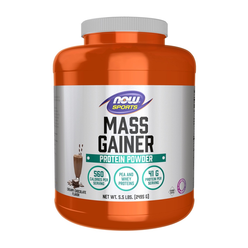 Nå Matvarer Sports Mass Gainer Protein pulver, kremet sjokolade flavor, Pea og Whey protein blanding, 5,5 lbs.