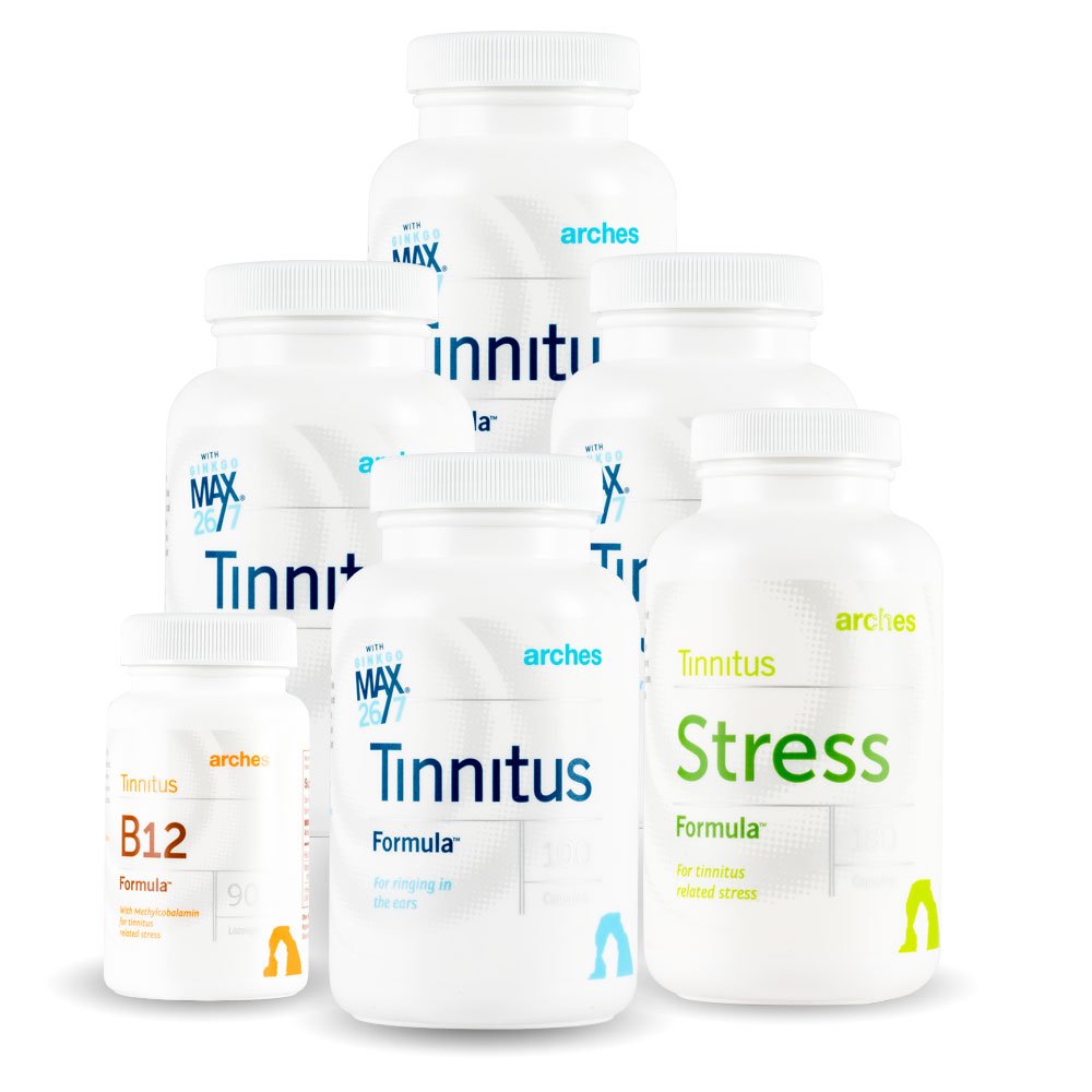 Arches Tinnitus Combo Pack - Nå med Ginkgo Max 26/7 - Naturlig Tinnitus behandling for lindring fra ring øre - 6 flasker - 90 dagers forsyning