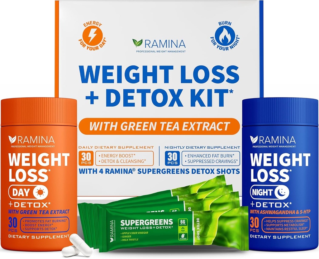 Ultimate vekttap Kit – 30 dager og nattetid Detox Shots – Metabolisme Booster og aptitkontroll – Dietttilskudd for kvinner & menn – fettforbrenning og vekttap piller, fettforbrenner og aptit Suppressant