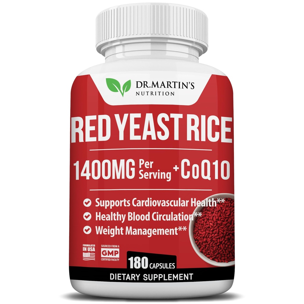 Red Yeast Rice Extract 1400mg Supplement 180 greve | opprettholde sunn kolesterol nivåer | støtter kardiovaskulær og blodsirkulasjon for sunn hjerte, digestion, vektkontroll og generell helse