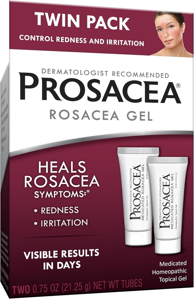 Prosacea - Medisinert Rosacea behandling for ansikt - Heals Rosacea symptomer på rødhet, Pimples og irritasjon - Fragrance Free - Twin Pack - to 0.75oz rør (1.5oz totalt)