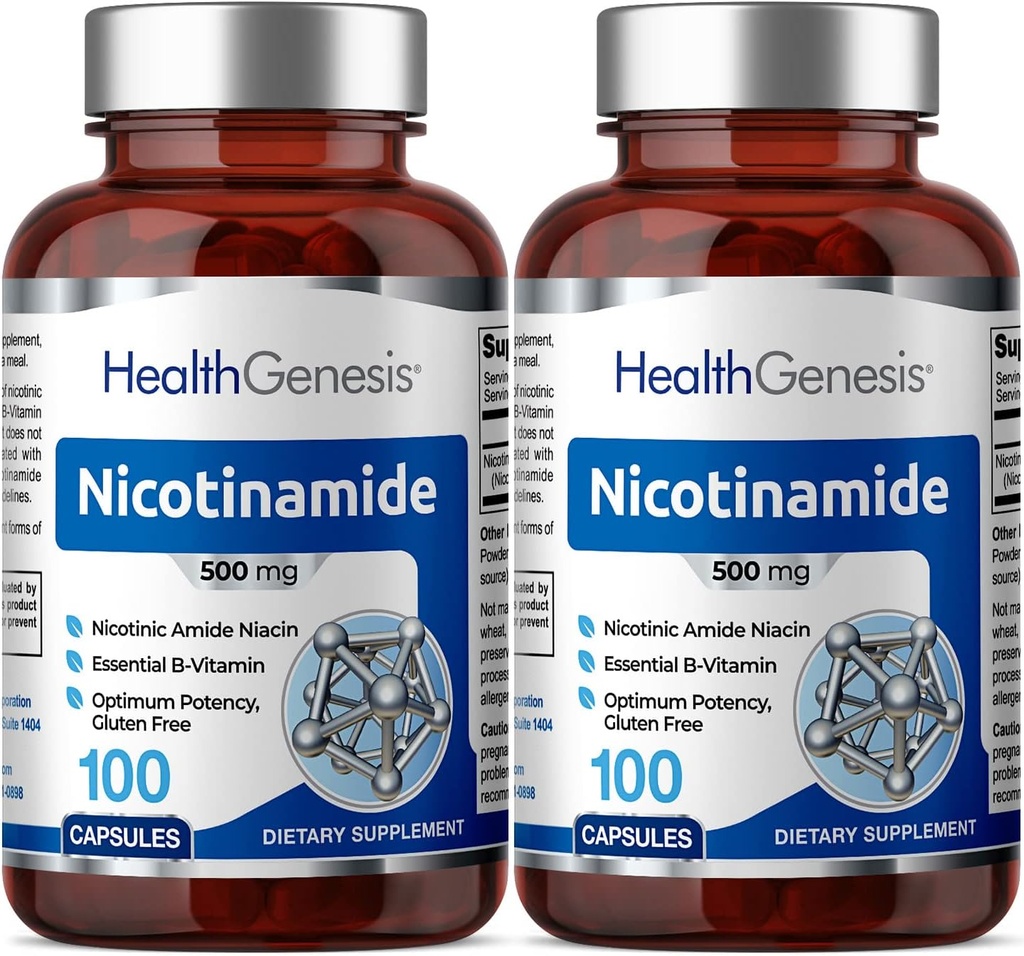 B-3 Nicotinamid 500 mg 100 Caps 2 Pack - Nikotinic amid Niacin naturlig flushfri vitaminformula - støtter huden celle helse