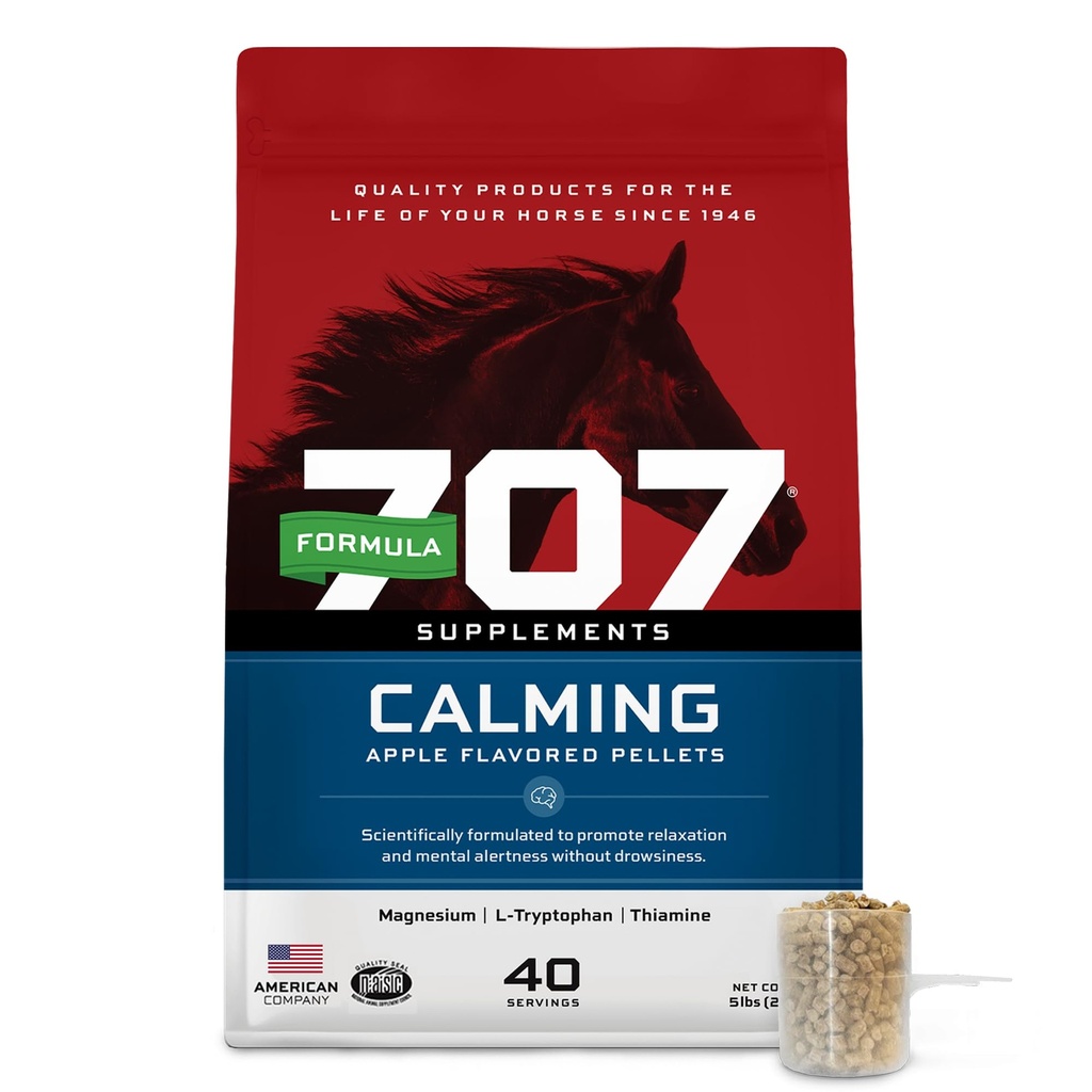 Formel 707 Calming Equine Supplement 5LB Bag - Angst Relief og forbedret fokus for hester - L-Tryptophan, Thiamin & Magnesium