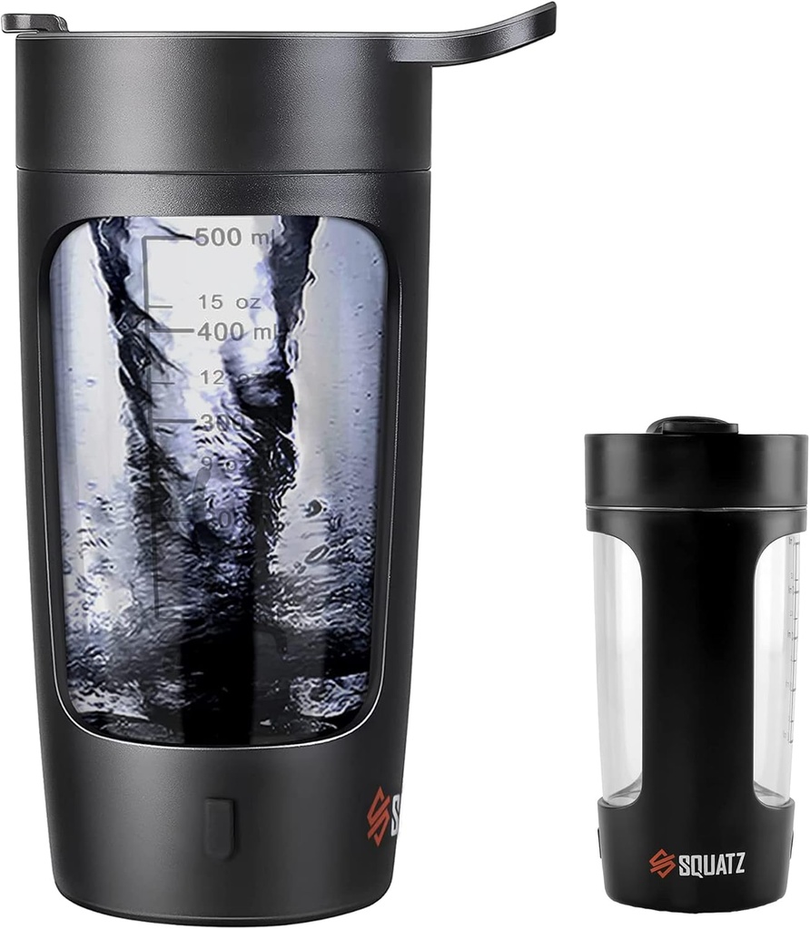 SQUATZ 22 Oz Elektrisk Shaker Flaske - Oppladbar Automatisk Protein Shake Blender Flask, Lekksikker og enkel å rengjøre, glatt drikke i 15 sekunder, ideell for Gym Shakes, Kaffe, Melkeshakes (svart)