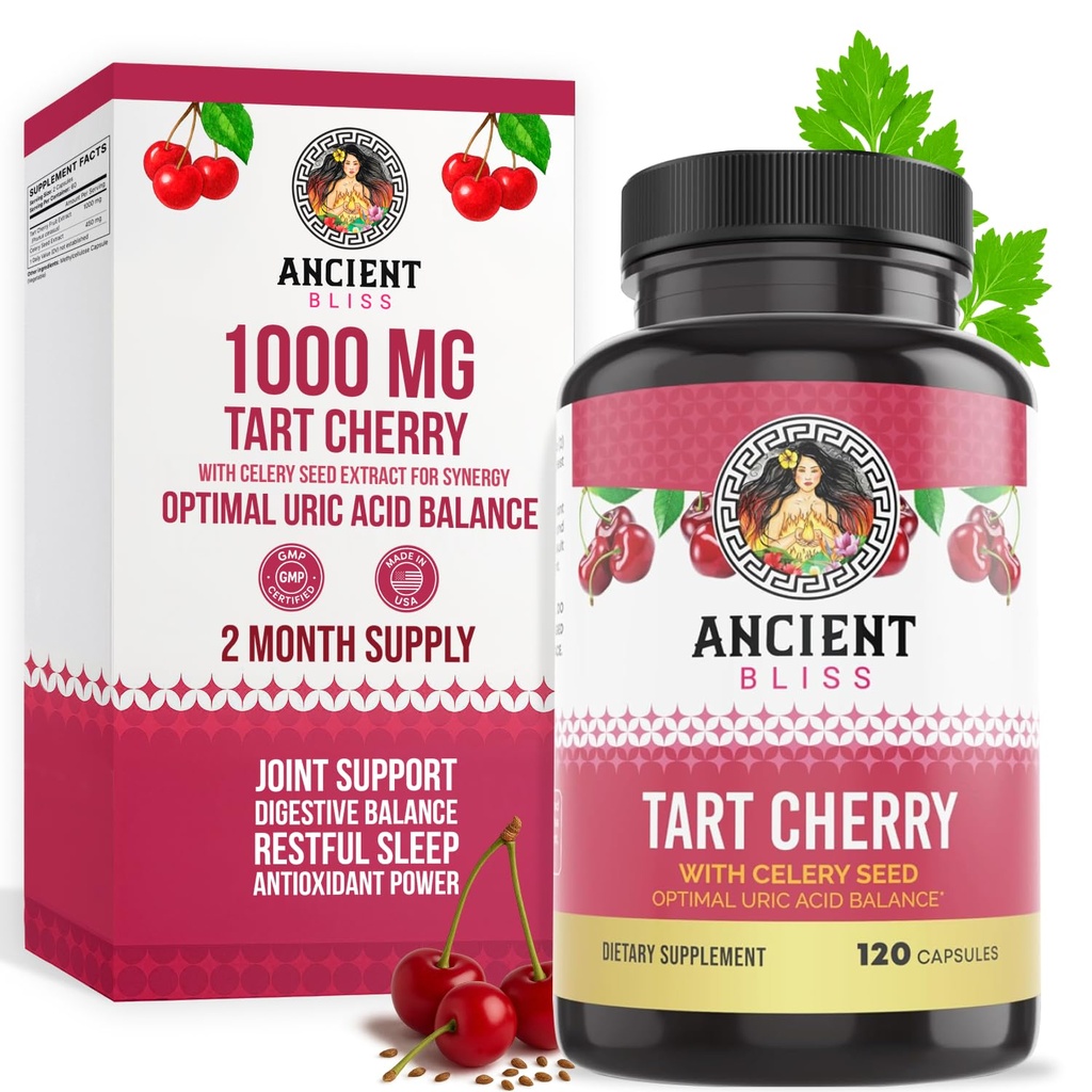 Gamle Bliss Tart Cherry Capsules, inflammasjon og felles støtte supplement for menn og kvinner, Tart Cherry Supplement for å støtte Digestion, søvn og vitalitet (120 kapsler)