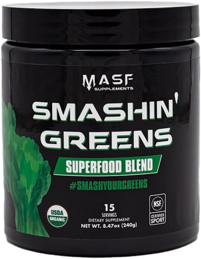 MASF Smashin' Greens Superfood Blend NSF Sport, Super Greens Digestive Helse, Spirulina, Klorella, Bloat Relief, 8.47 Ounce (Pack of 1)