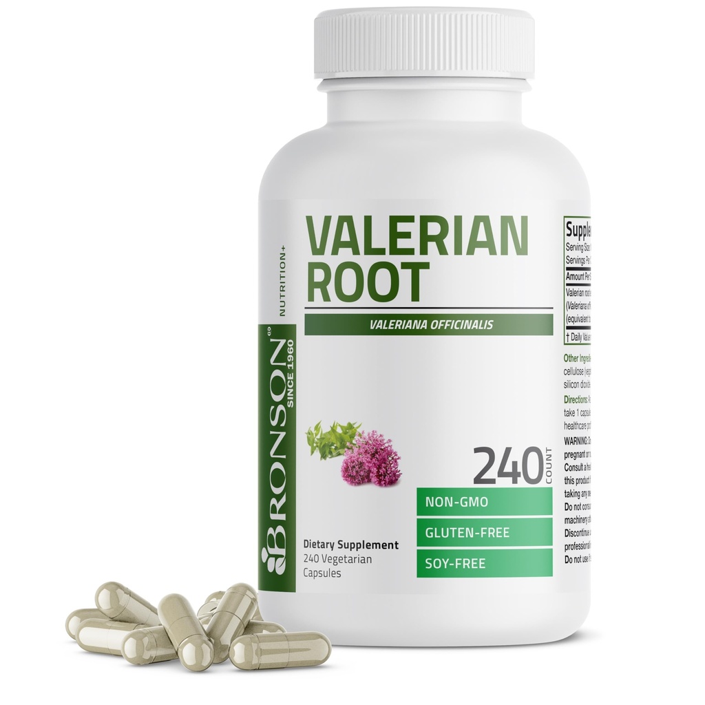 Bronson Valerian Root Capsules - Valerian Officinalis - fremmer avslapping - Ikke-GMO, Soya-fri Glutenfri, 240 vegetariske kapsler
