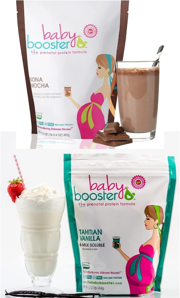 Baby Booster Prenatal Vitamin Supplement Skaker, Kona Mocha og Tahitian Vanilla