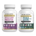 Sveitsisk Activa+ DIM & Myo-Inositol Bundle – Hormon Balance & PCOS Støtte for kvinner – Menstruell syklus, Mood, Estrogen og Ovarian helse – 60-dagers forsyning