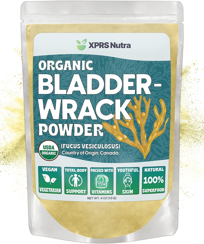 XPRS Nutra Organic Bladderwrack pulver (Fucus Vesicularus) - Premium Bladderwrack Organic pulver for glødende hud - Veganvennlig Bladderwrack Herb Iodine Supplement (4 Ounce)