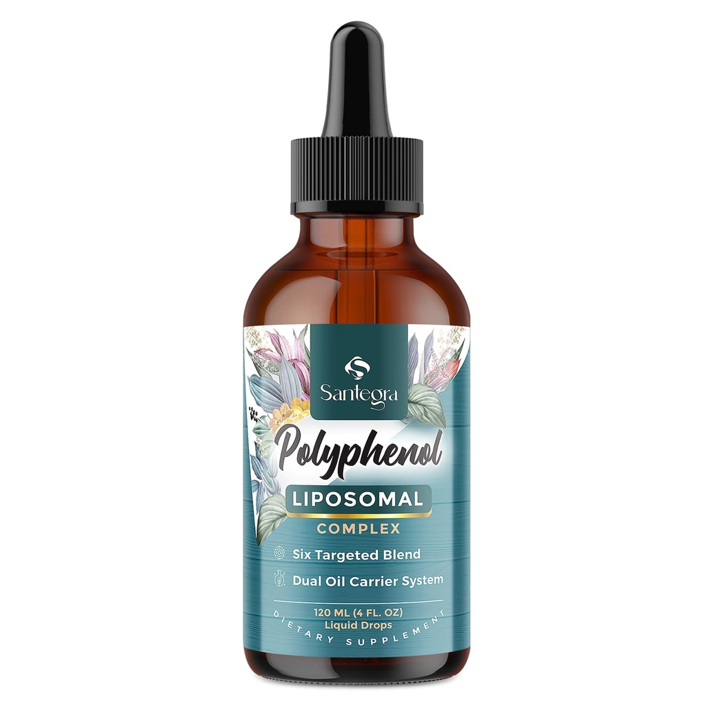 Polyfenoler Supplement Liposomal, Over 27 Polyfenol kompleks & kraftig antioksidant, med MCT & Olive Oil, Quercetin ekstrakt, Hawthorn Berry ekstrakt, for aldersforsvar, energi, immun, 120 ML