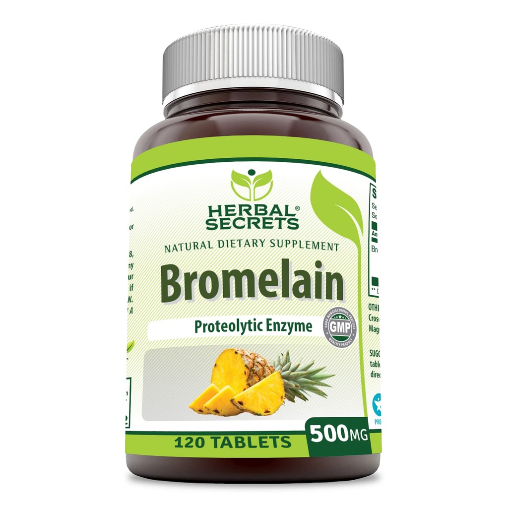 Herbal Secrets Bromelain Supplement 500 Mg Tabletter Supplement | Ikke-GMO | Glutenfri | laget i USA (120 Count)