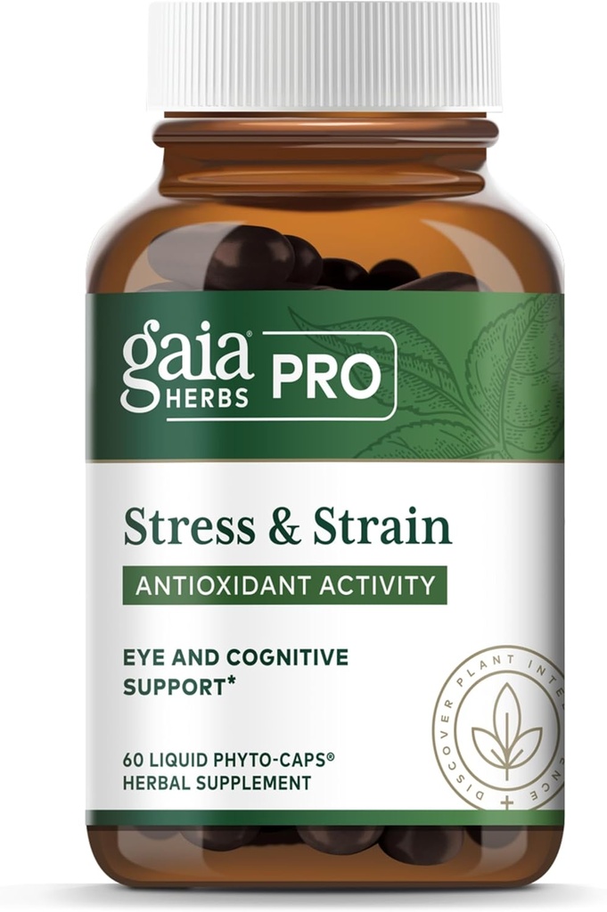 Gaia Herbs Pro Stress & Strain - Eye Health Support - Funksjoner Astaxanthin, Lutein, Grape Seed & Mer - Vegan, Glutenfri og Dairy-Free - 60 Flytende Phyto-Kaps (60 Serveringer)