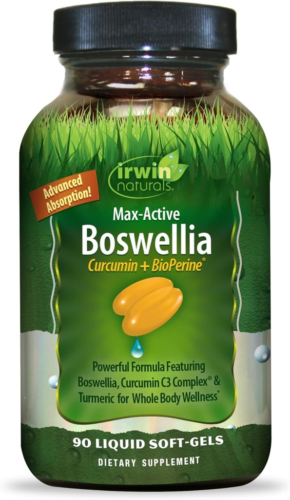 Irwin Naturals Curcumin Pro-Active - 90 flytende myk-Gels - med Curcumin C3 Complex & Boswellia for hele kroppens velvære - Avansert absorpsjon - 45 Services