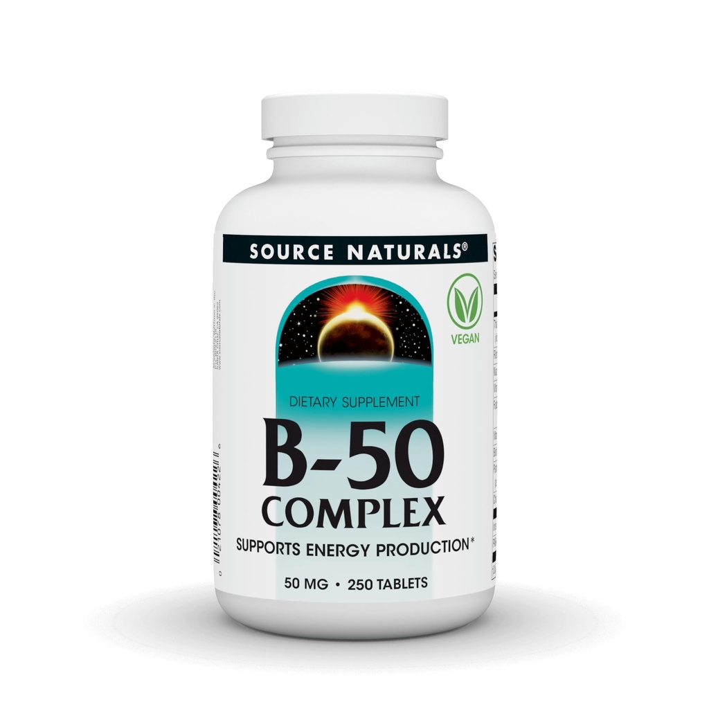 Kilde Naturals B-50 Complex 50 mg B-vitaminer for energiproduksjonsstøtte - 250 tabletter