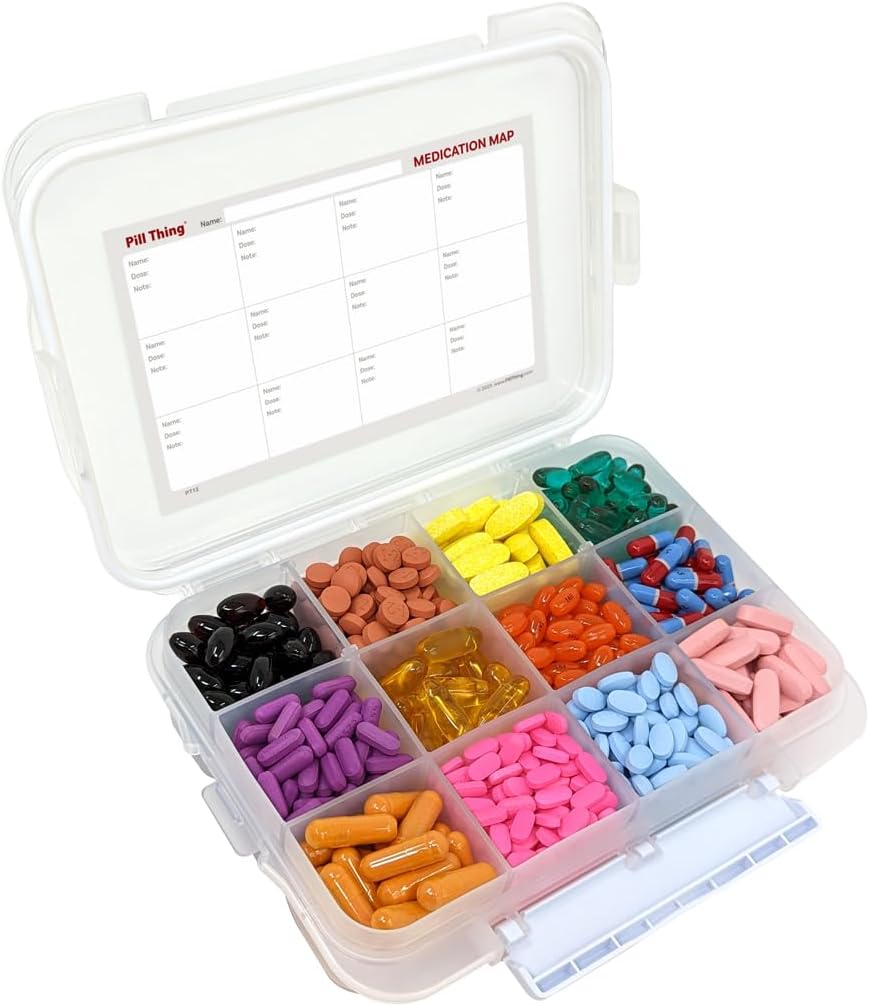 12 Sammenligning Stor pille saken med lufttett segl - Silikon pakning Vanntett Med Box med medisin kart (12 sammenligning, 1 pakke)