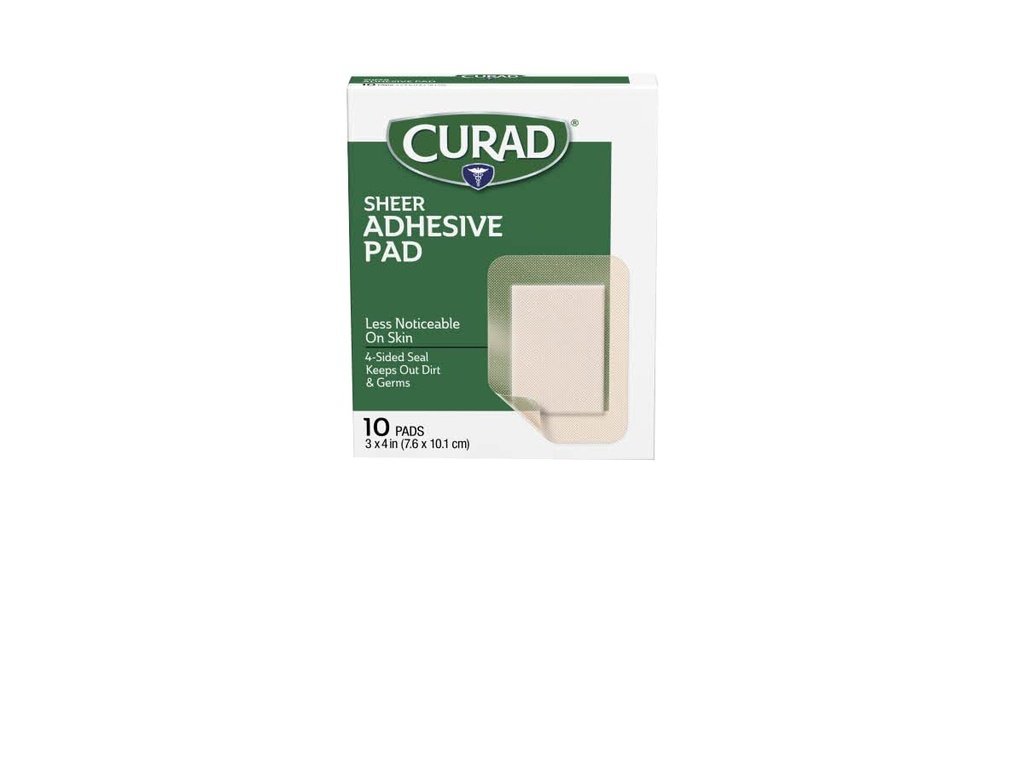 CURAD Sheer klesbånd, 4-sydde segl, Absorbent Pad, 3" x 4", Avansert sårbehandling, 10 greve, pakke med 24