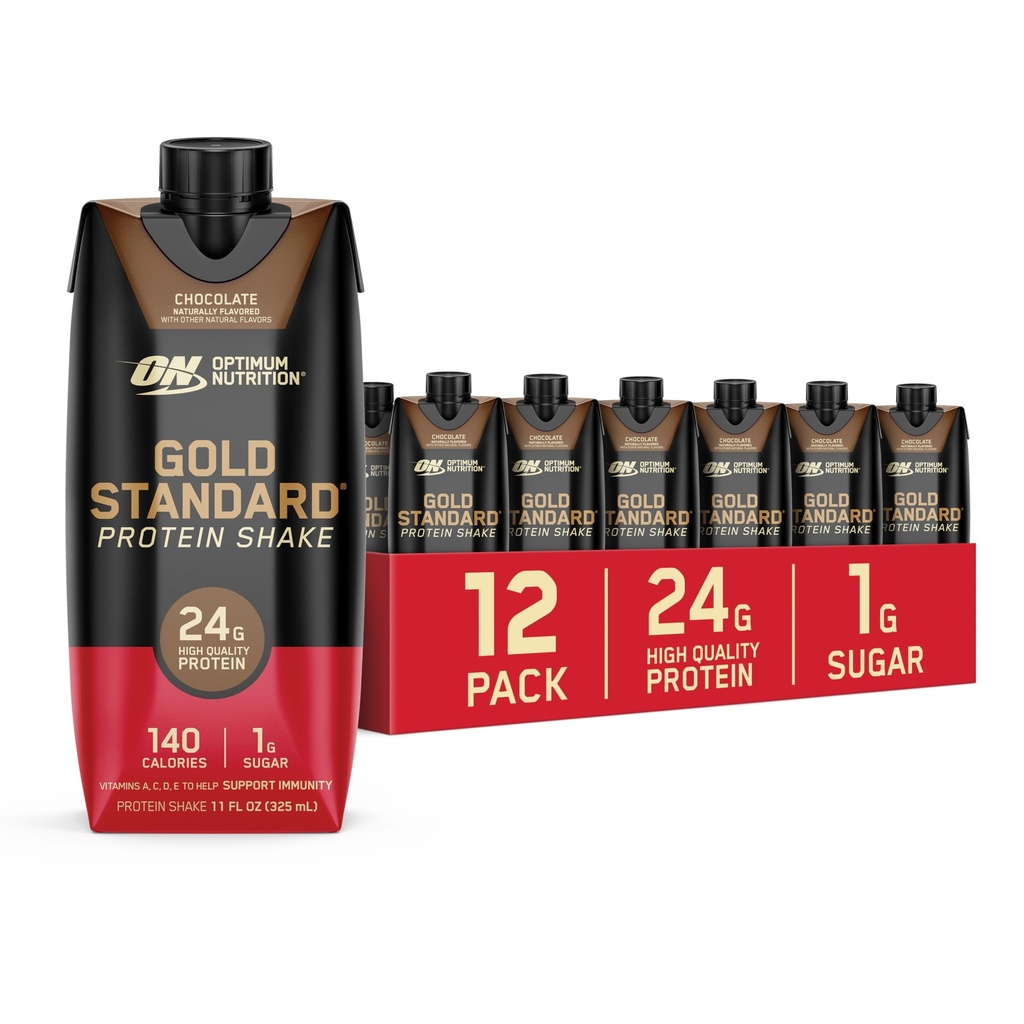 Optimum Nutrition Gold Standard Protein Shake, 24g Protein, Klar til å drikke Protein Drikke, Sjokolade, 11 Fl Oz, 12 greve (Pack of 1) (Packing May Vary)