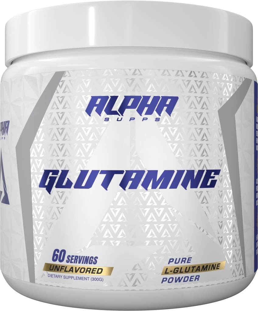 Alpha Supps ren L-Glutamine pulver - Unflavored Amino Acid, Glutamin ernæringskosttilskudd for muskelgjenvinning, Gut & Immune Support - 60 Services - 300 gram