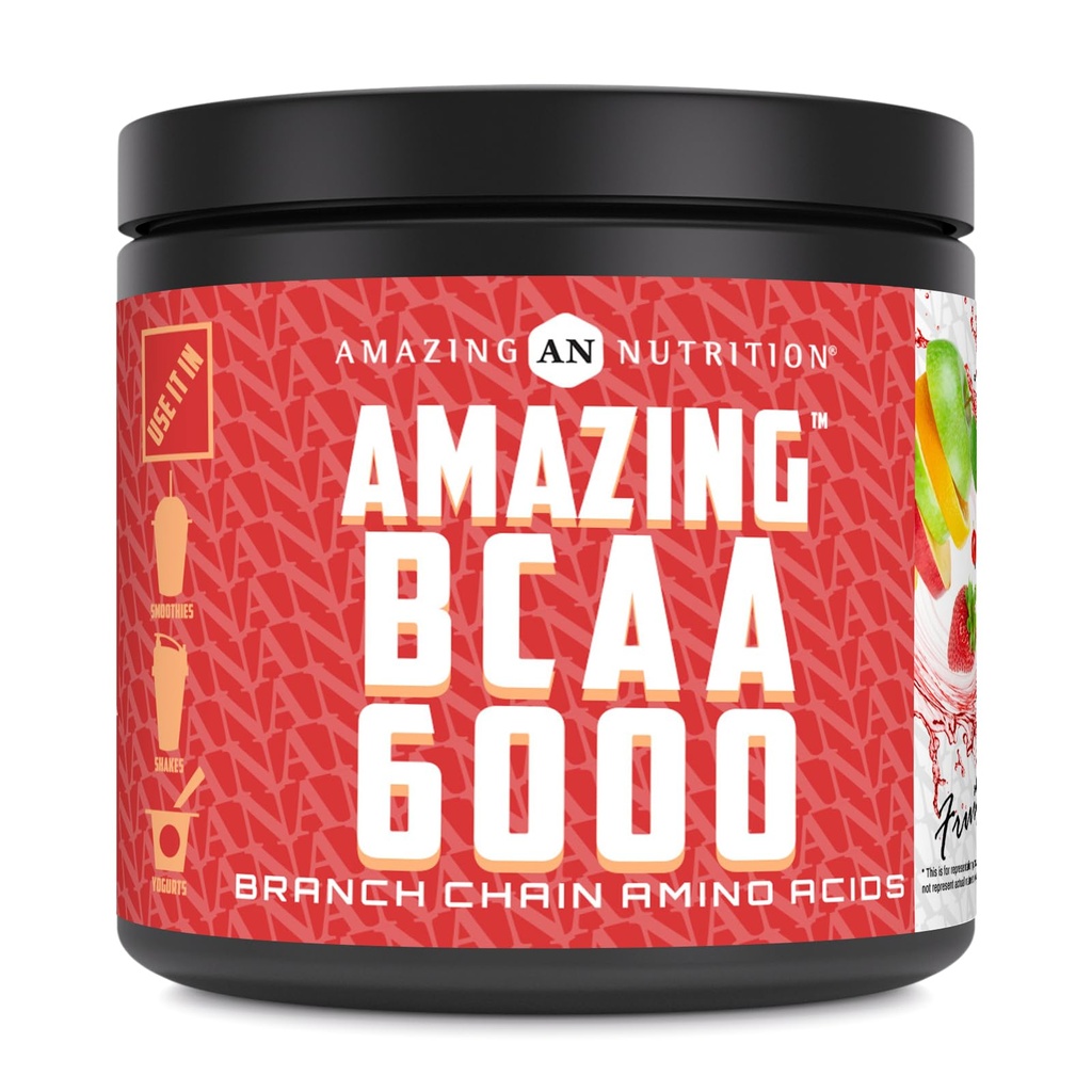 Amazing Nutrition Amazing BCAA 6000 | 6 gram BCAA Per servering | 30 serverings pulver | Branched kjede Aminosyre Supplement | laget i USA (Naturlig fruktpunch)