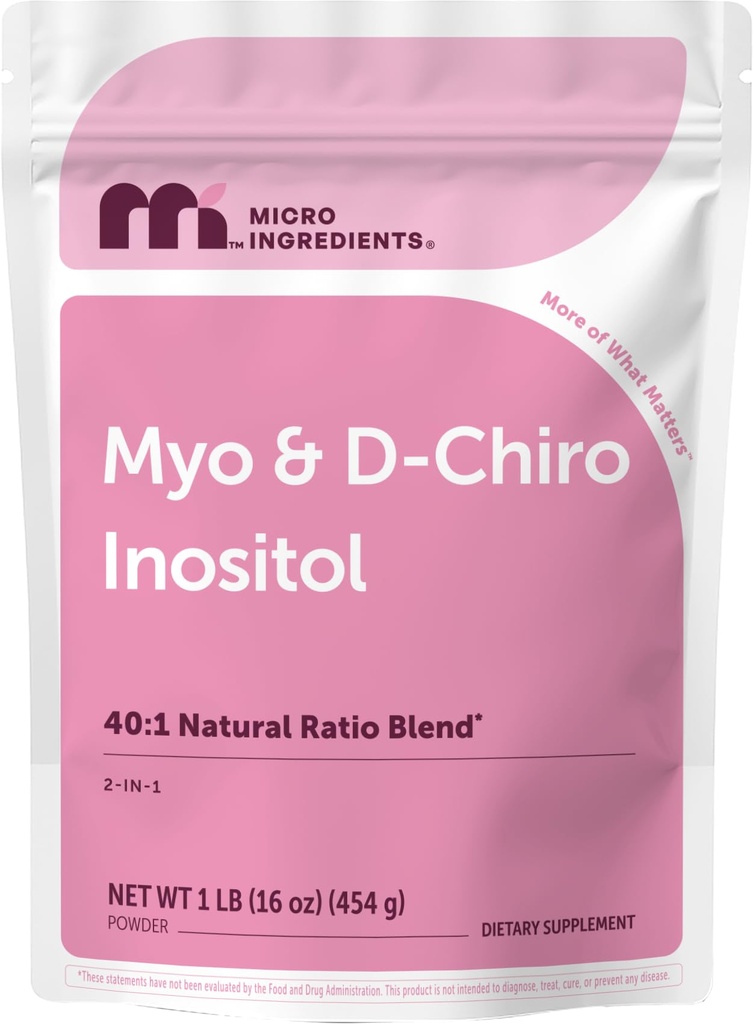 Mikroingrediensene Myo-Inositol & D-Chiro Inositol pulver, 1lb (221 serveringer) | 40:1 Ideell forhold Inositol Supplement for kvinner | Støtter Hormonell balanse og ovarian helse | Ikke-GMO, Vegan, Filler-fri