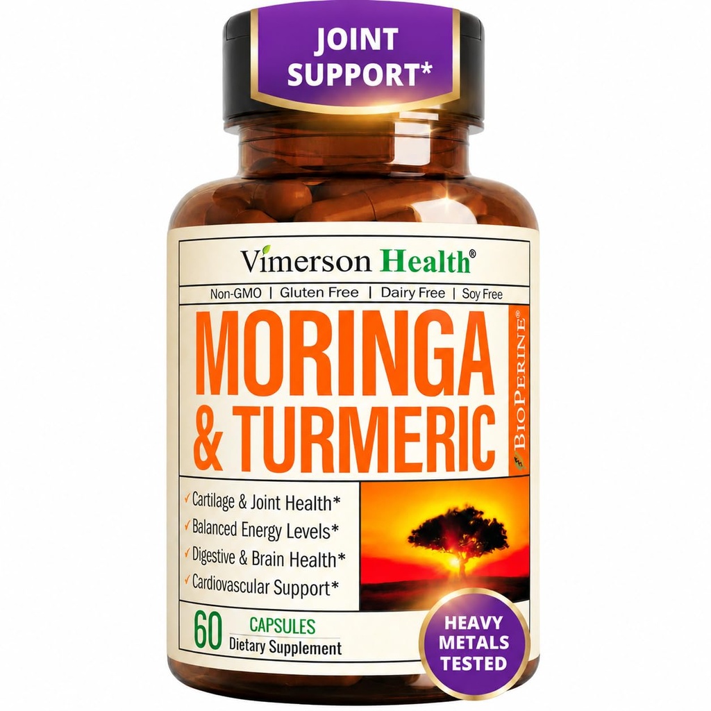Moringa + Turmeric Curcumin Supplement for felles helse, Gut helse, energi og immun støtte - Total velvære formel - Tumeric Curcumin med svart pepper & Moringa ren kapsler - 60 greve