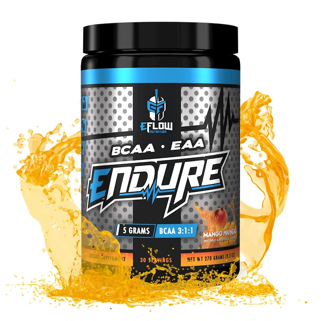 eFlow Nutrition Endure BCAA Plus EAA - essensielle Aminosyrer Electrolyte pulver intra trening - forbedre energi, gjenoppretting og ytelse - Mango Madness (30 Serveringer)