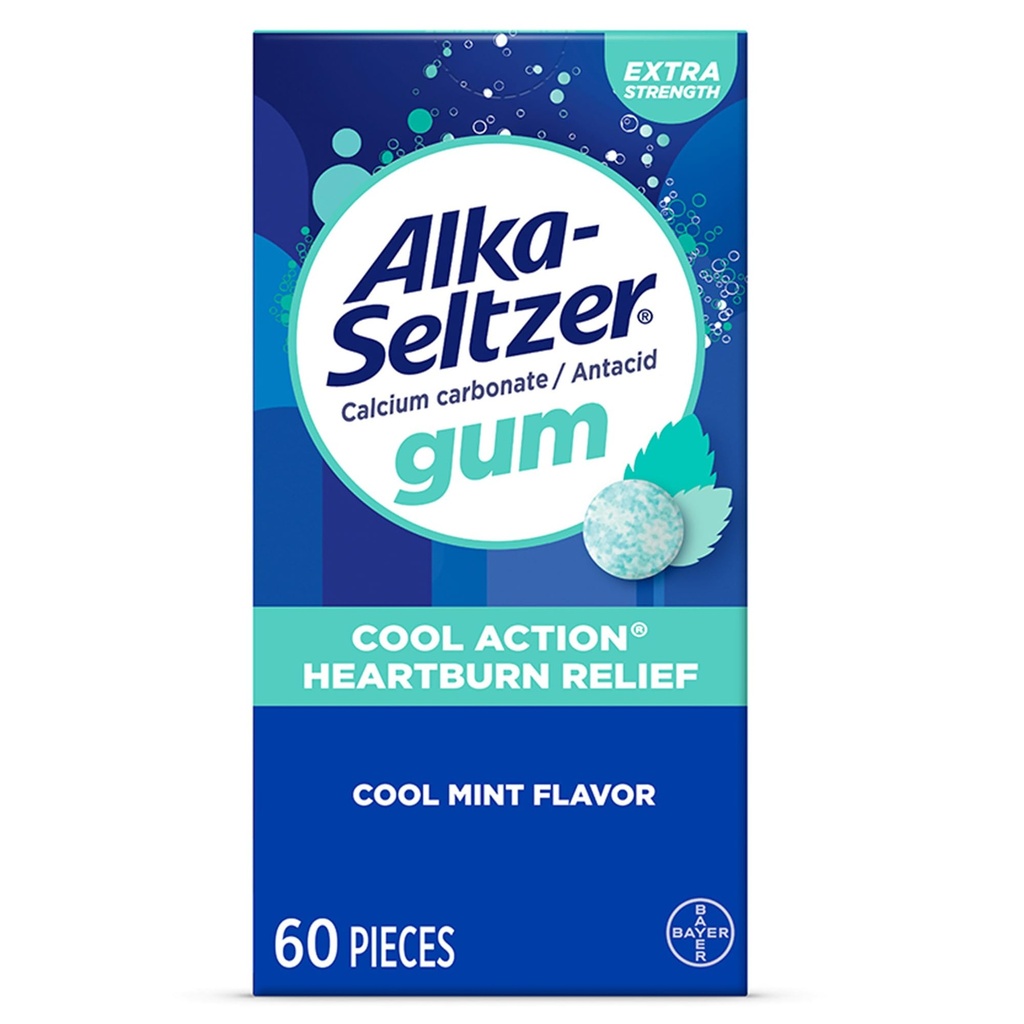 Alka-Seltzer Cool Action Heartburn Relief Gum, Extra styrke Antacid Gum, Acid Indigestion og Upset Mage Relief, Ingen Chalky smak, Kjøl Mint Flavor, 60 greve