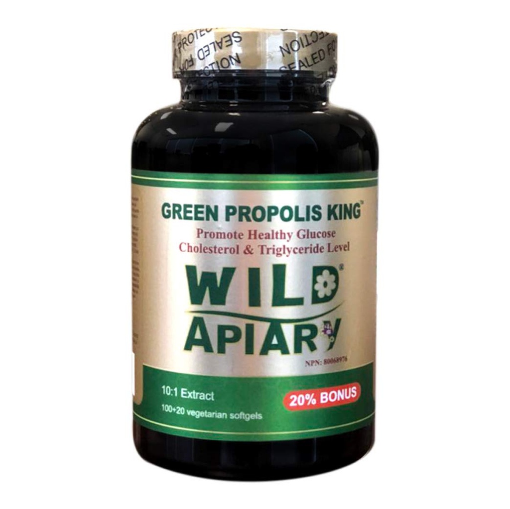 Wild Apiary Brasilian Green Bee Propolis King Vegetarisk Softgel 120 geler - ikke-alkoholisk, voksfri, sukkerfri