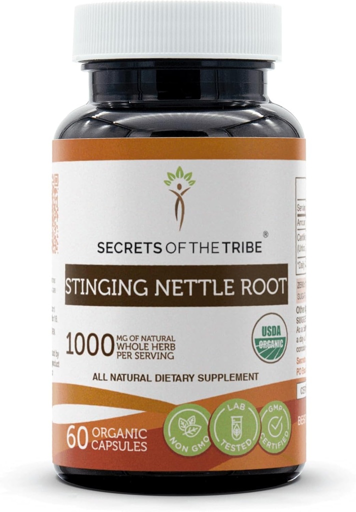 Hemmeligheter av Tribe Stinging Nettle Root 60 kapsler, laget med grønnsaker kapsler og USDA Organic Sting Nettle Urtica Dioica Respiratory andning og urinsystem helse (60 kapsler)